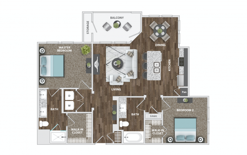 B3 2 Bed & 2 Bath Floorplan at Chisholm Trace Apartments