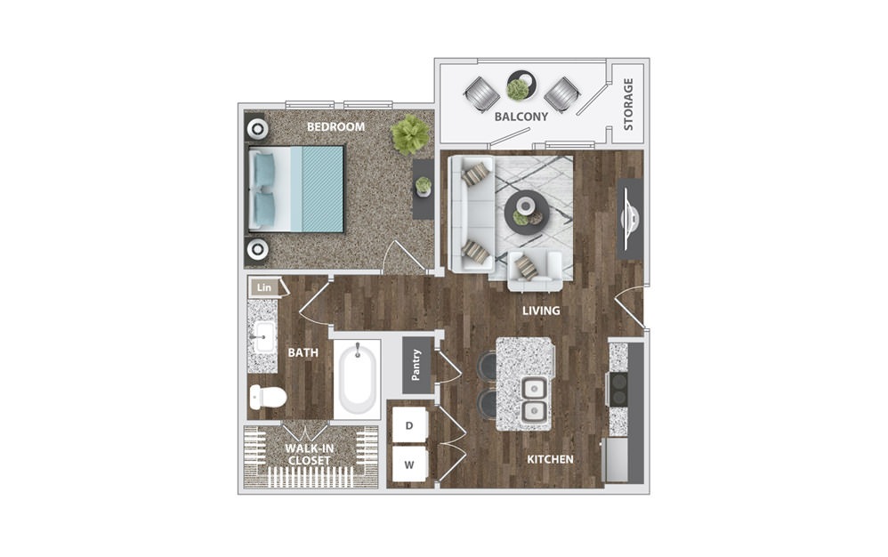 A1 1 Bed & 1 Bath Floorplan at Chisholm Trace Apartments